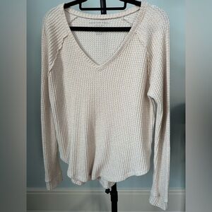 American Eagle Outfitters Women’s XS Beige V-Neck Waffle Knit Long Sleeve Top